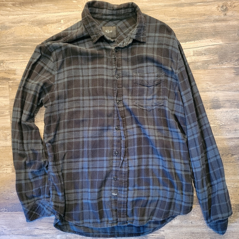 Rails Men's Black and Green Plaid Button-Down Shirt